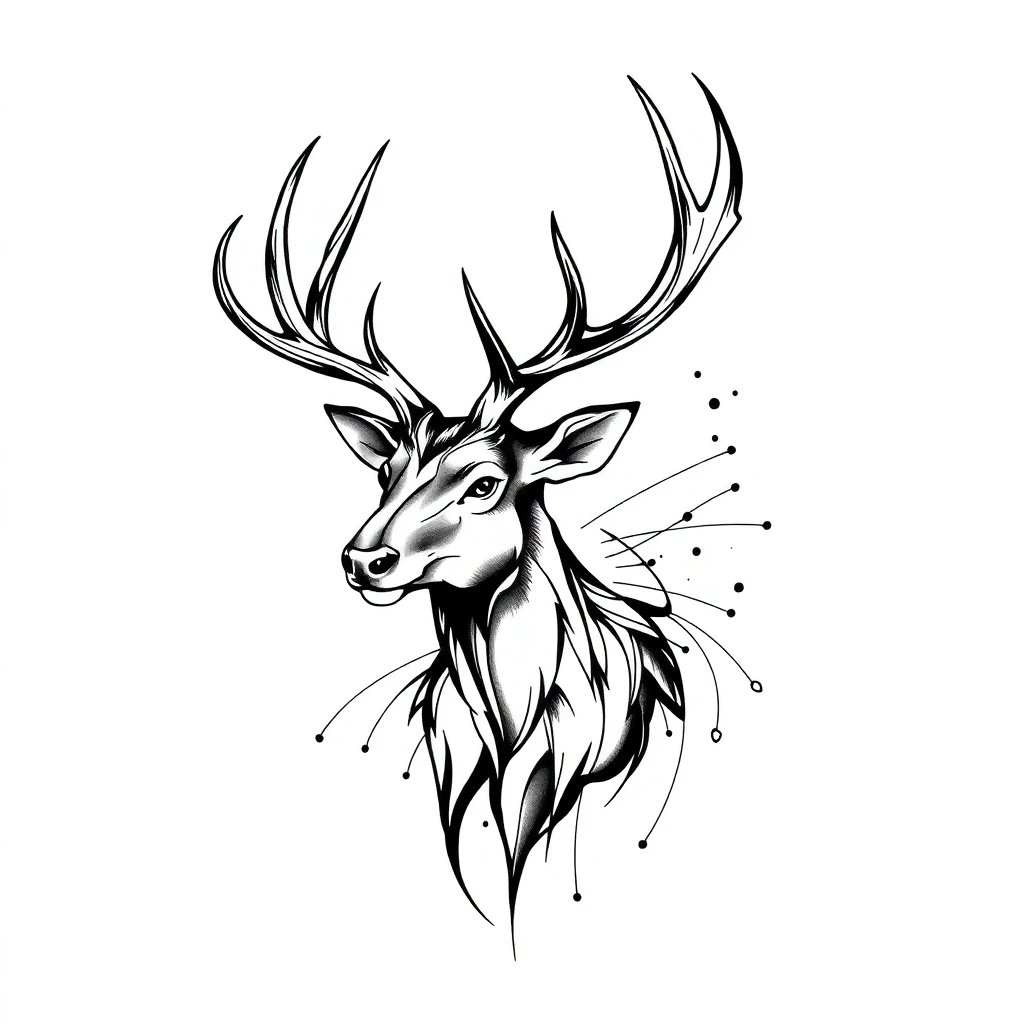 Tatouage cerf en style abstrait, design généré par IA
