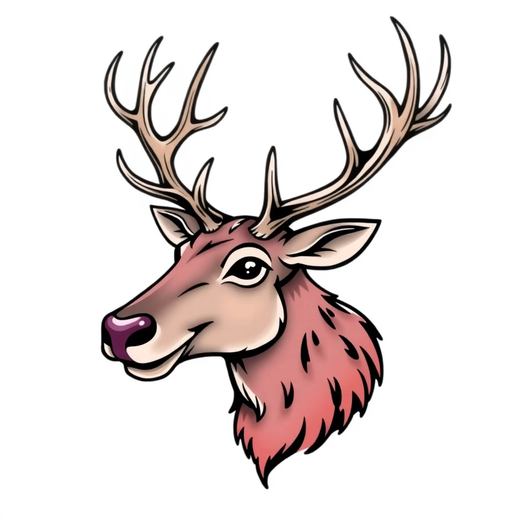 Tatouage cerf en style cartoon, design généré par IA