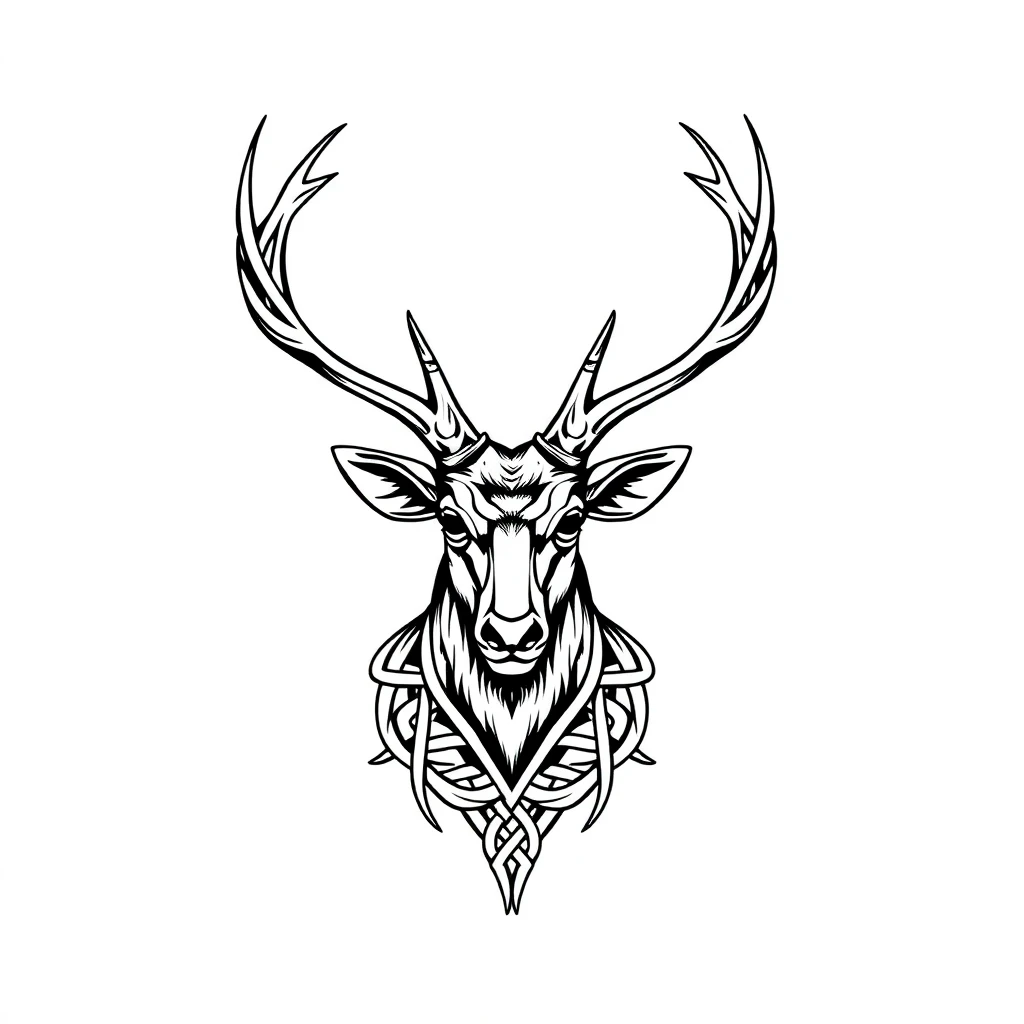 Tatouage cerf en style celtique, design généré par IA