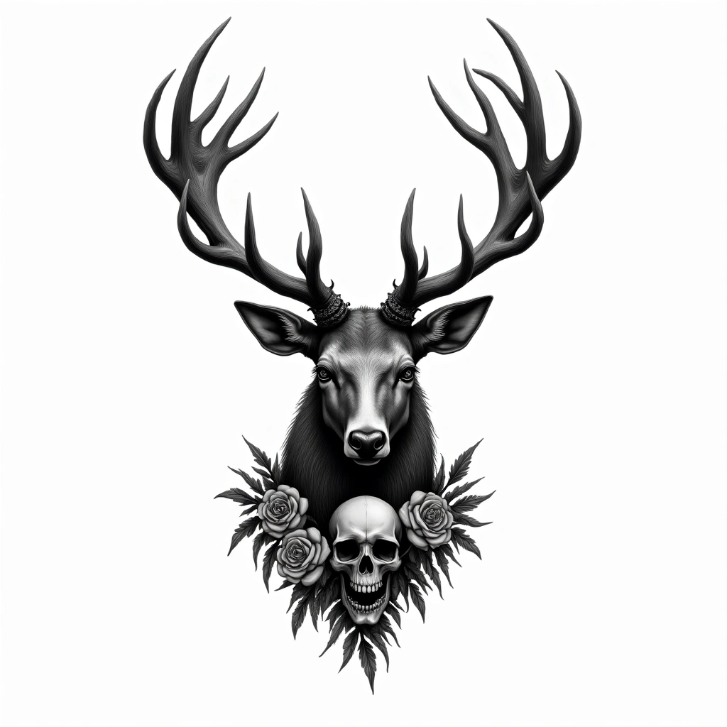 Tatouage cerf en style chicano, design généré par IA