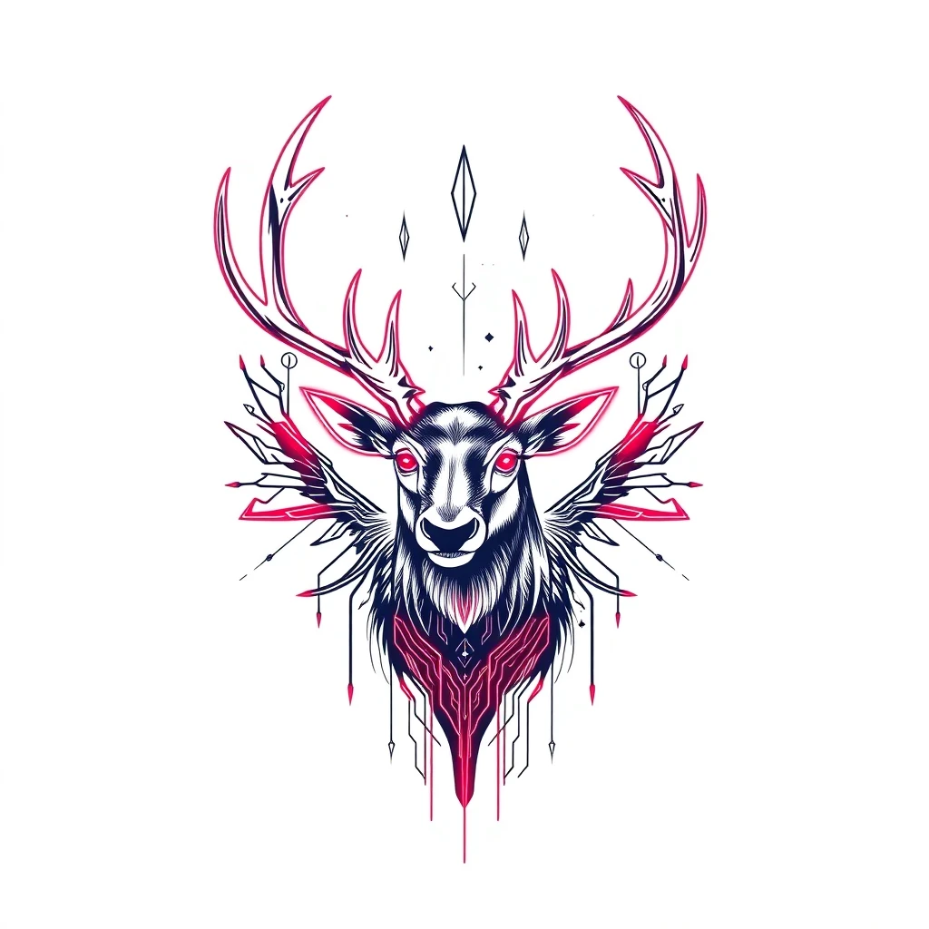 Tatouage cerf en style cyberpunk, design généré par IA