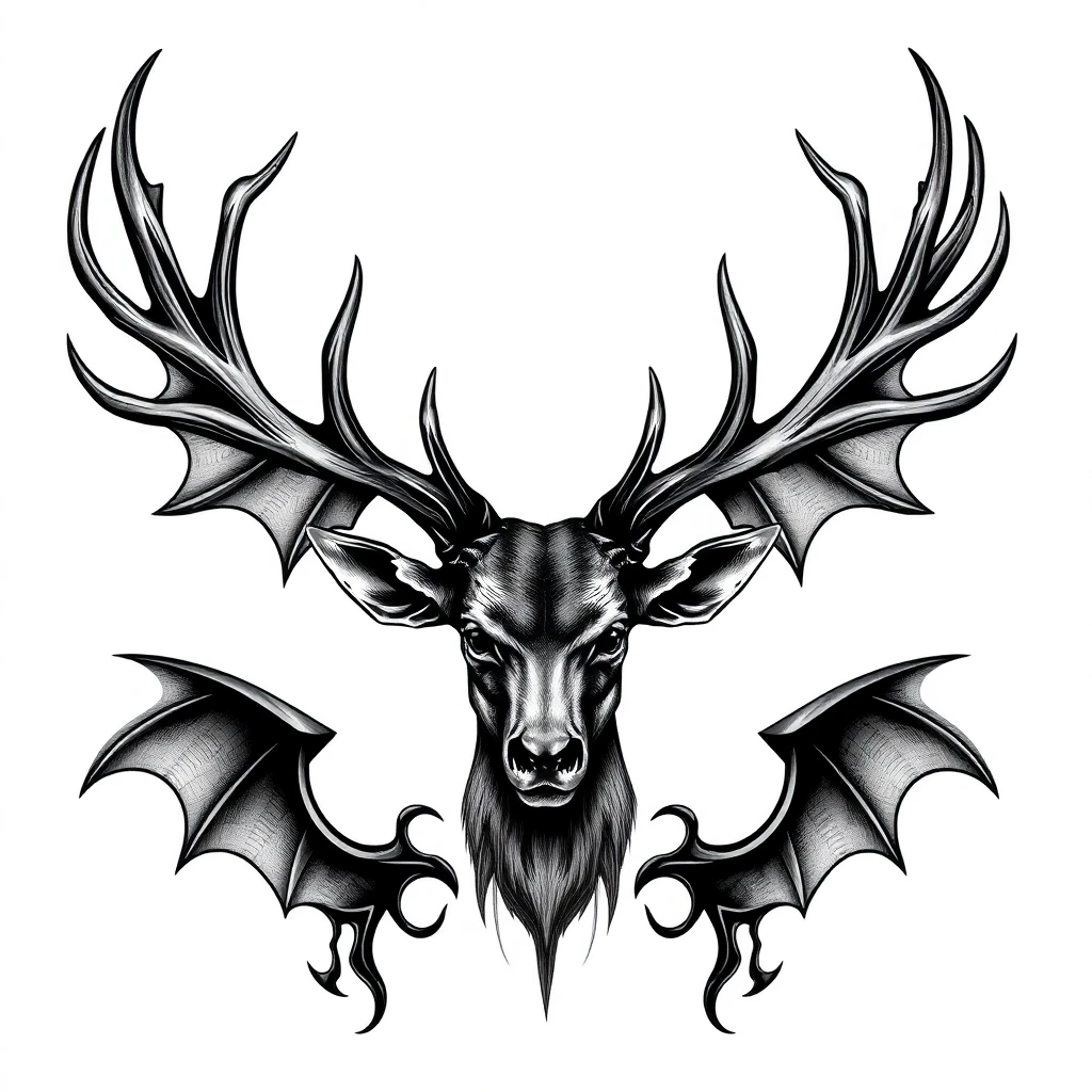 Tatouage cerf en style horror, design généré par IA