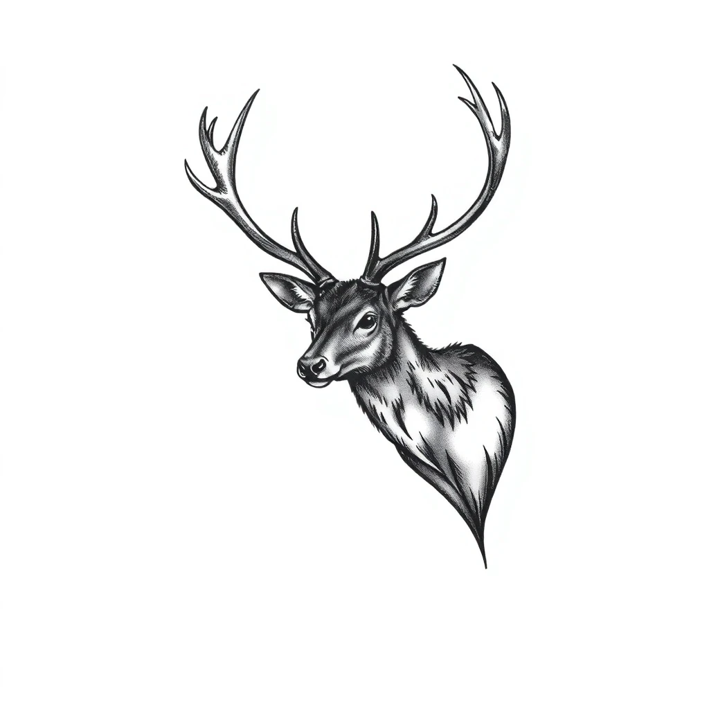 Tatouage cerf en style micro-réalisme, design généré par IA