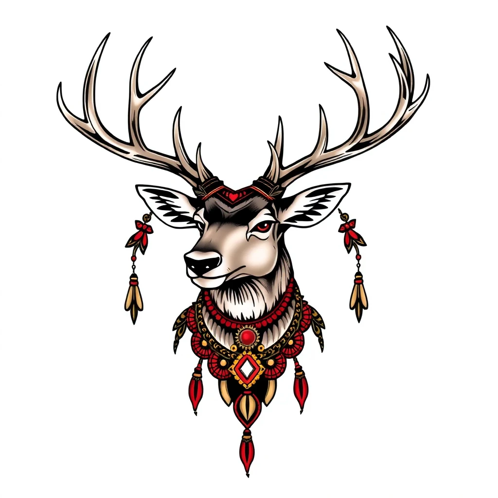 Tatouage cerf en style néo-traditionnel, design généré par IA