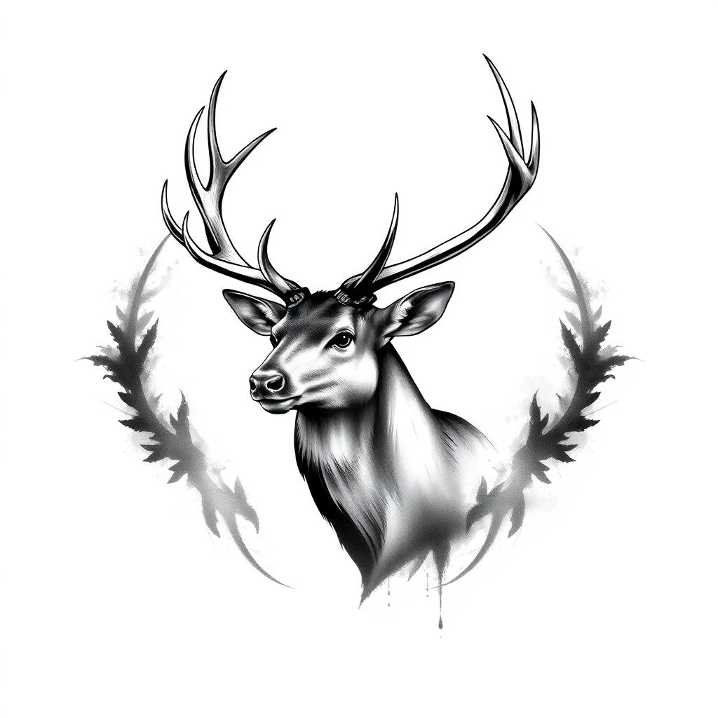 Tatouage cerf en style noir et blanc, design généré par IA