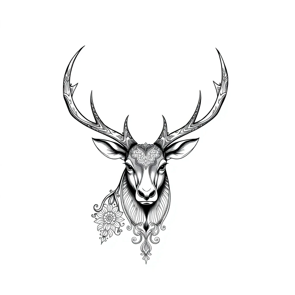 Tatouage cerf en style ornemental, design généré par IA