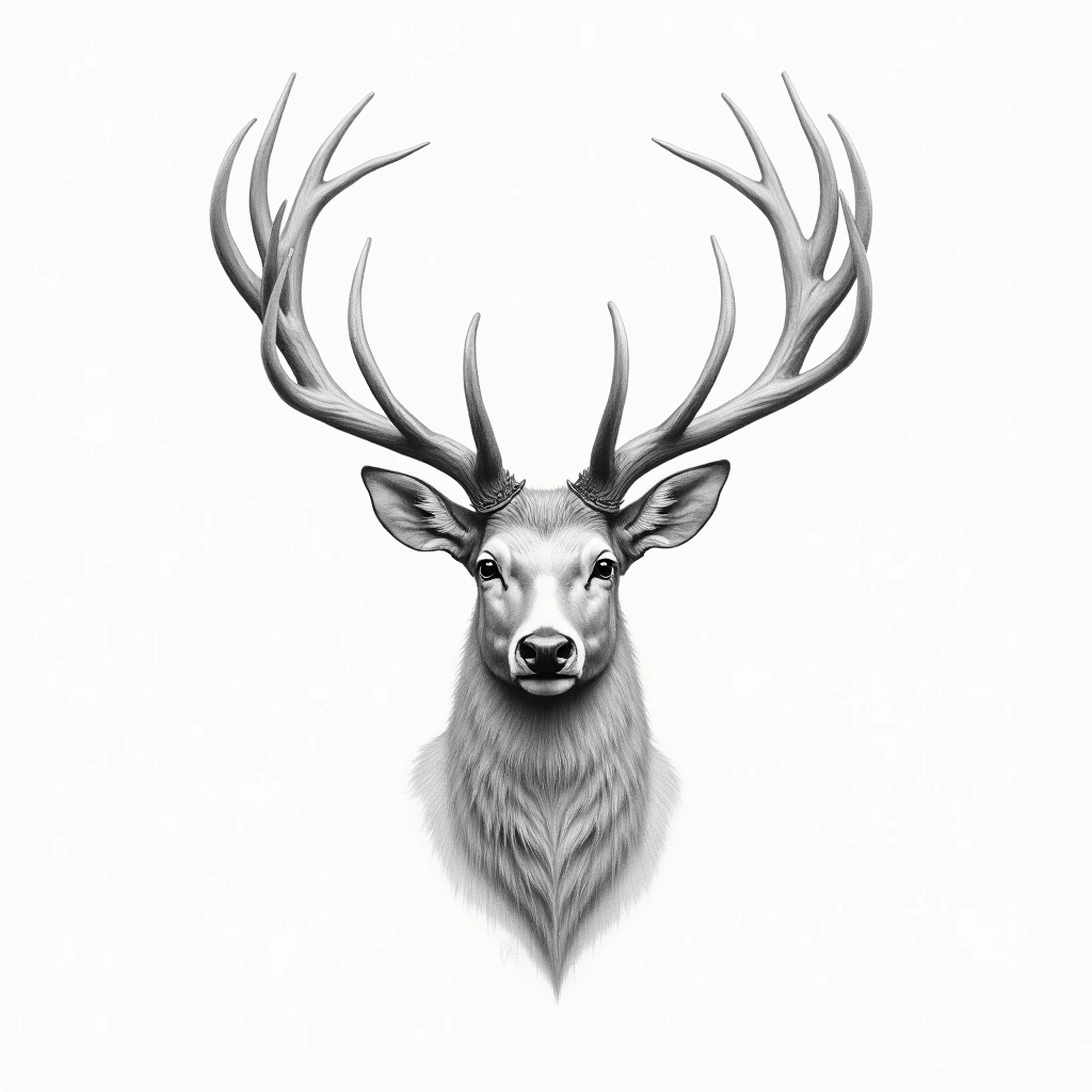 Tatouage cerf en style single needle, design généré par IA