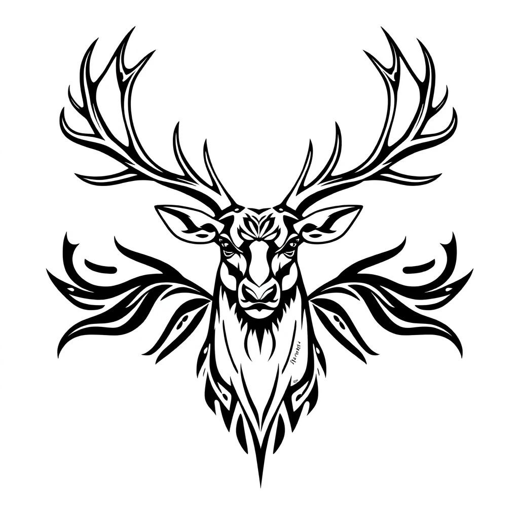 Tatouage cerf en style tribal, design généré par IA