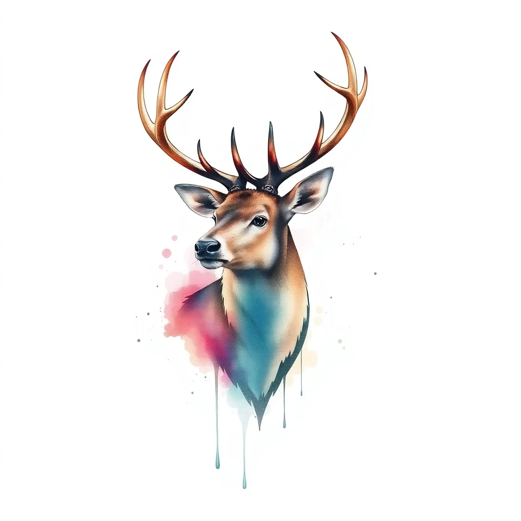 Tatouage cerf en style watercolor, design généré par IA