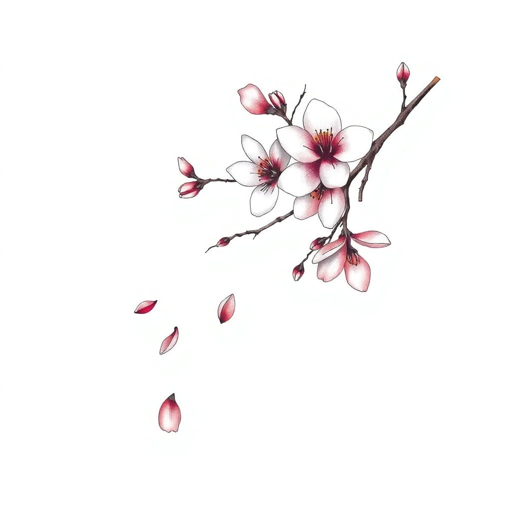 Tatouage cerisier en fleur en style abstrait, design généré par IA