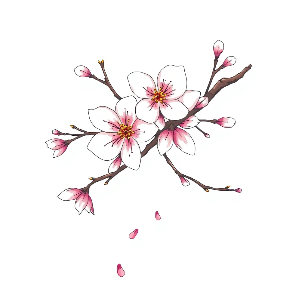 Tatouage cerisier en fleur en style anime, design généré par IA