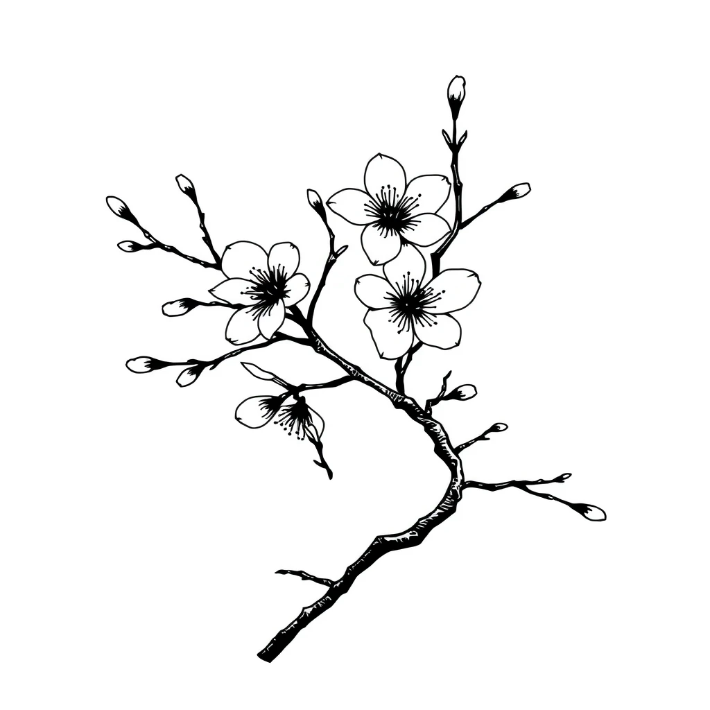 Tatouage cerisier en fleur en style blackwork, design généré par IA