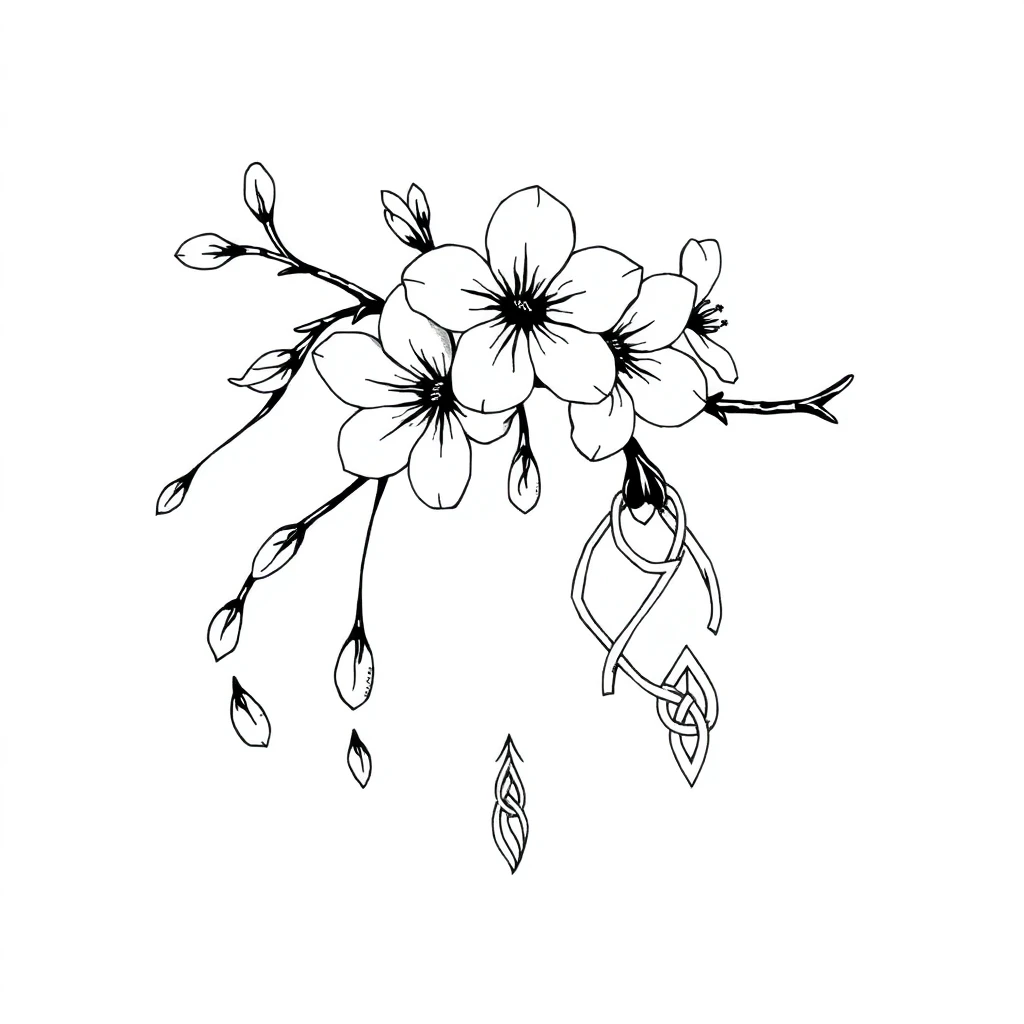 Tatouage cerisier en fleur en style celtique, design généré par IA