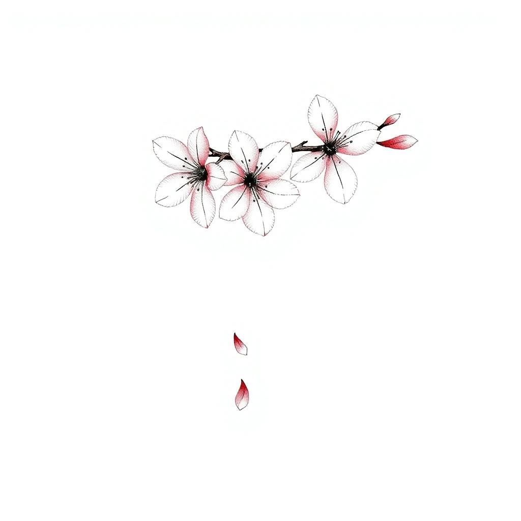 Tatouage cerisier en fleur en style fineline, design généré par IA
