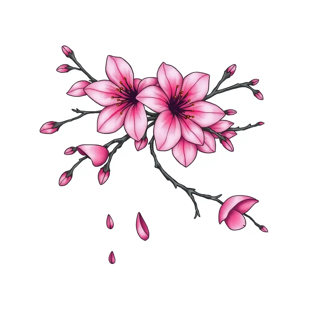 Tatouage cerisier en fleur en style néo-traditionnel, design généré par IA