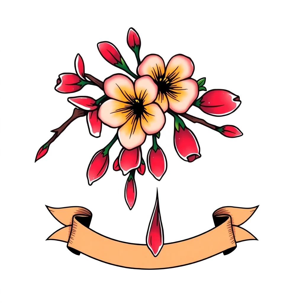 Tatouage cerisier en fleur en style old school, design généré par IA