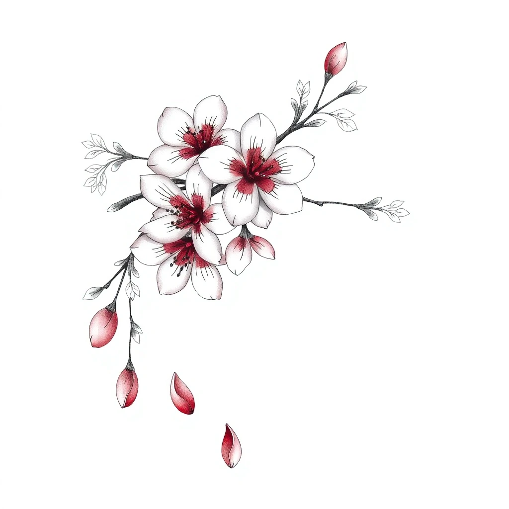 Tatouage cerisier en fleur en style ornemental, design généré par IA