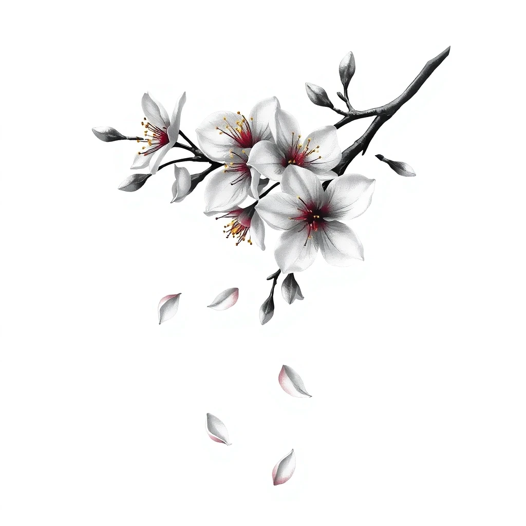 Tatouage cerisier en fleur en style réaliste, design généré par IA