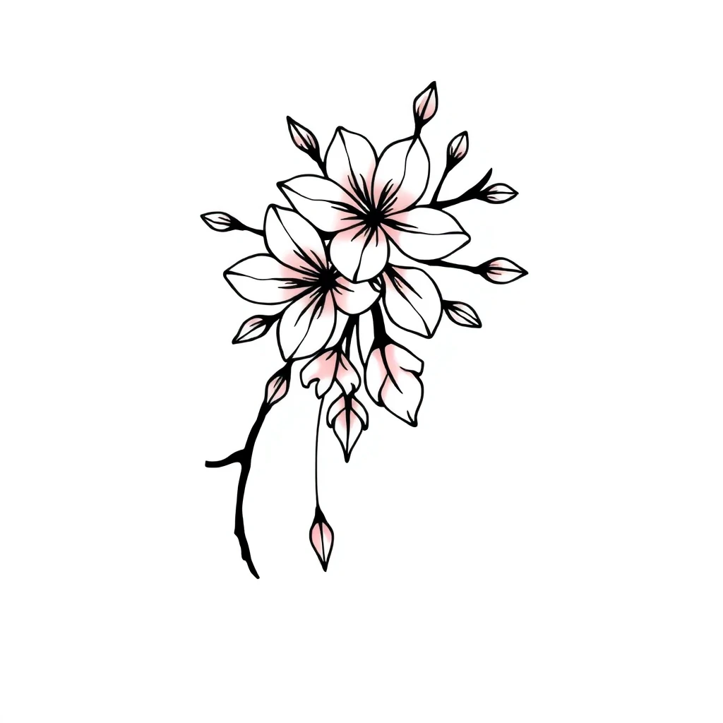 Tatouage cerisier en fleur en style tribal, design généré par IA