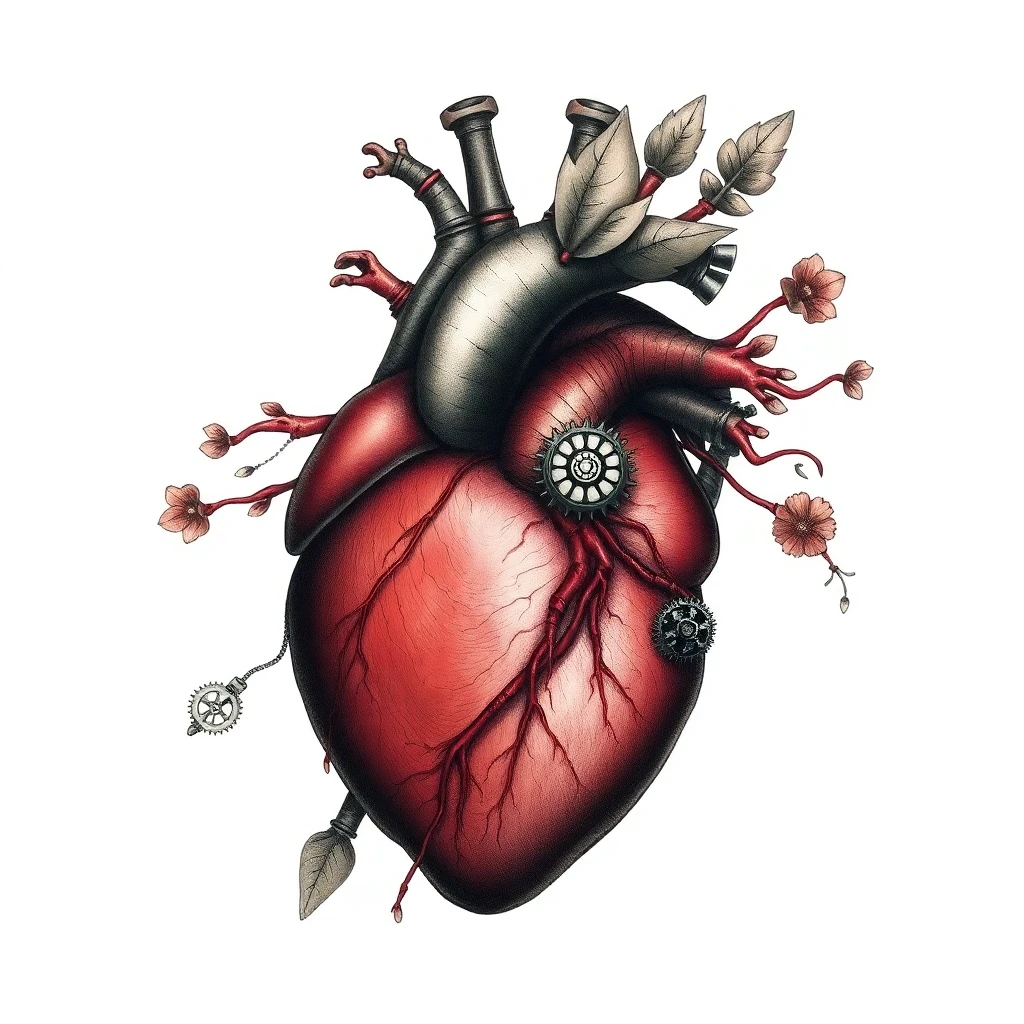 Tatouage cœur en style biomécanique, design généré par IA