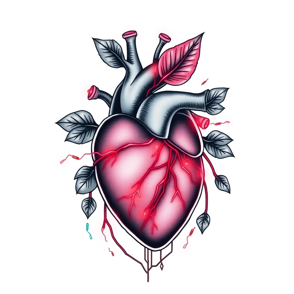 Tatouage cœur en style cyberpunk, design généré par IA