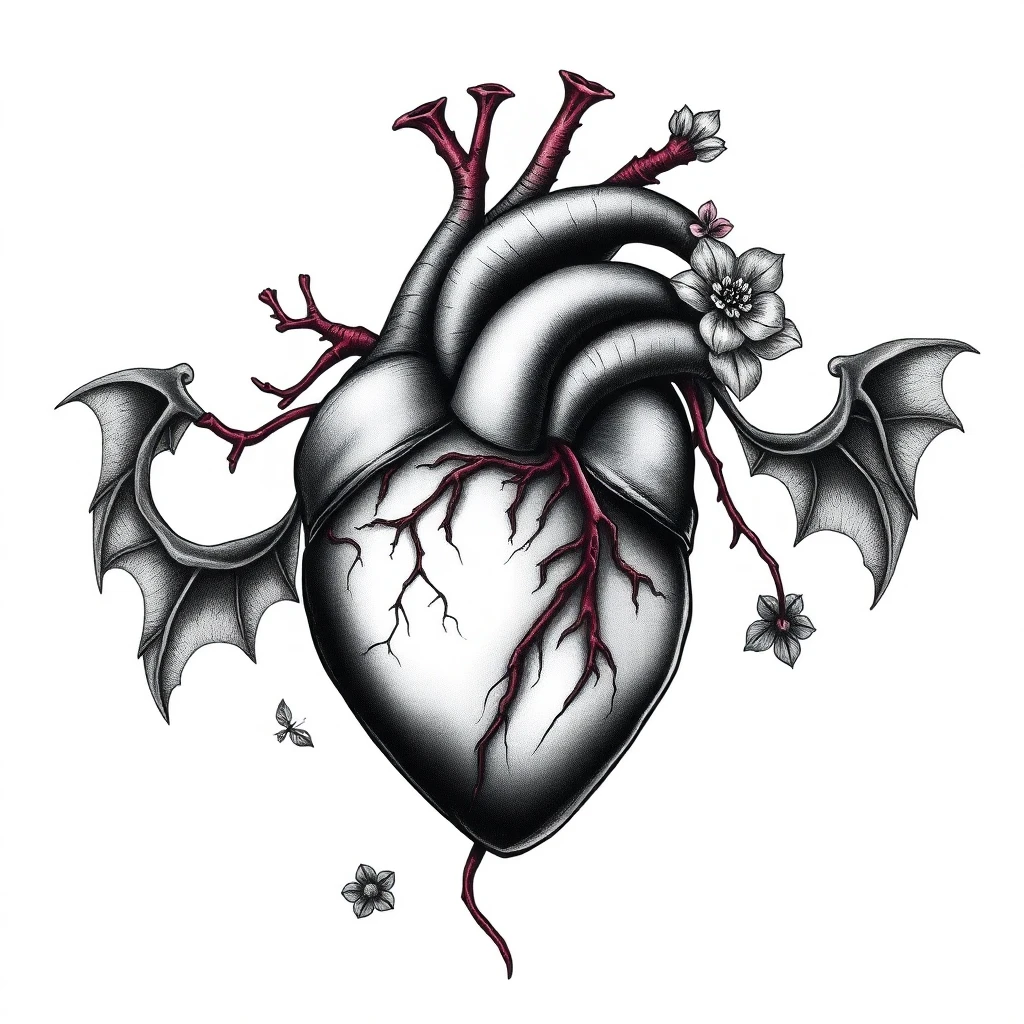 Tatouage cœur en style horror, design généré par IA