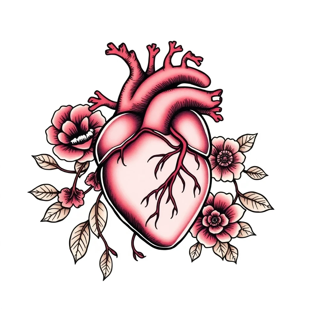 Tatouage cœur en style néo-traditionnel, design généré par IA