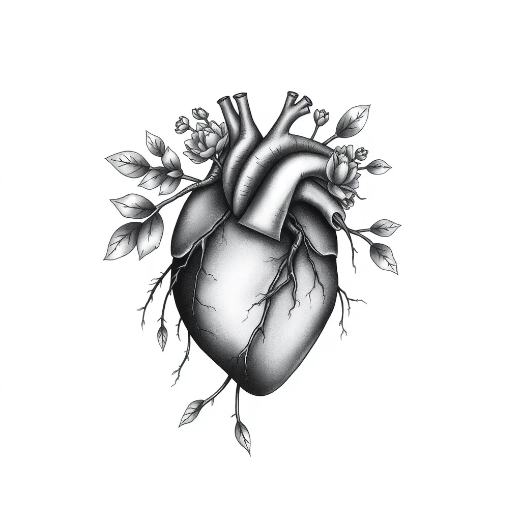 Tatouage cœur en style noir et blanc, design généré par IA