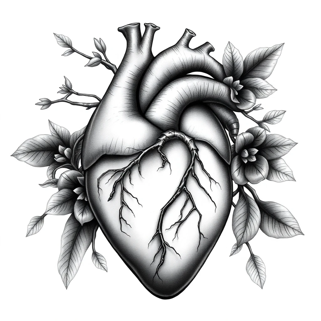 Tatouage cœur en style réaliste, design généré par IA