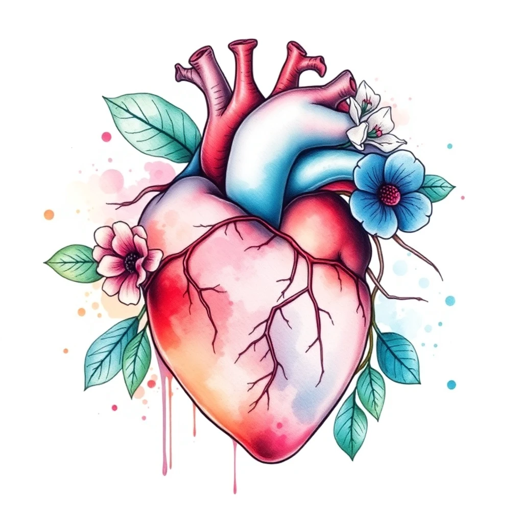Tatouage cœur en style watercolor, design généré par IA