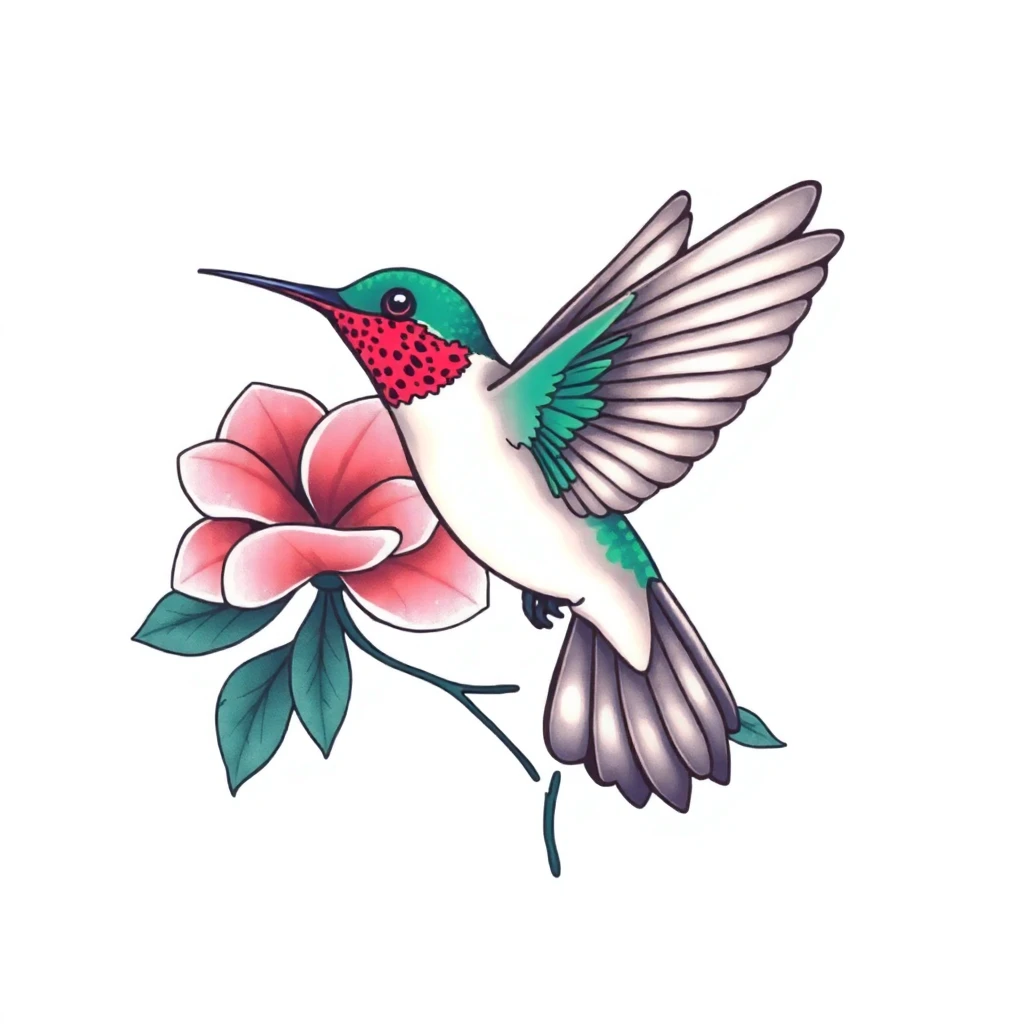 Tatouage colibri en style anime, design généré par IA
