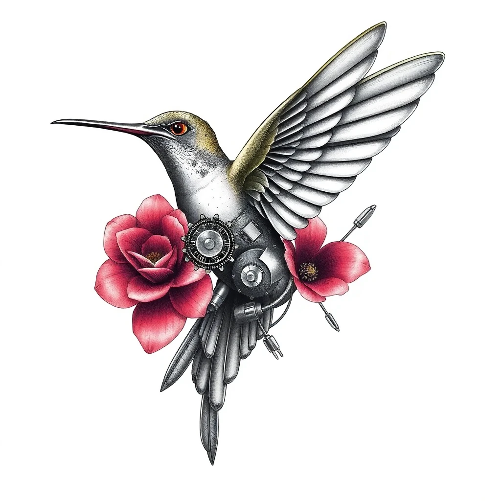 Tatouage colibri en style biomécanique, design généré par IA