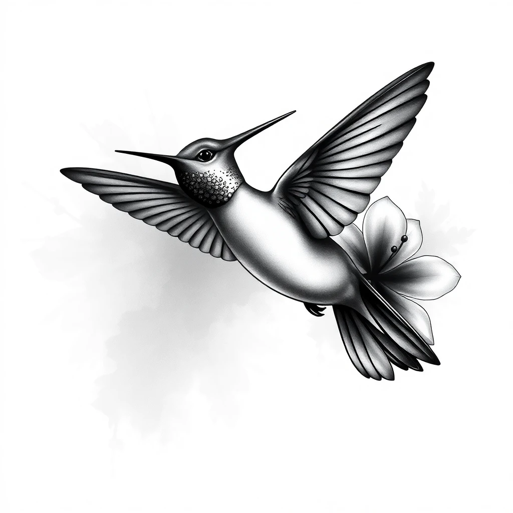 Tatouage colibri en style black and gray, design généré par IA