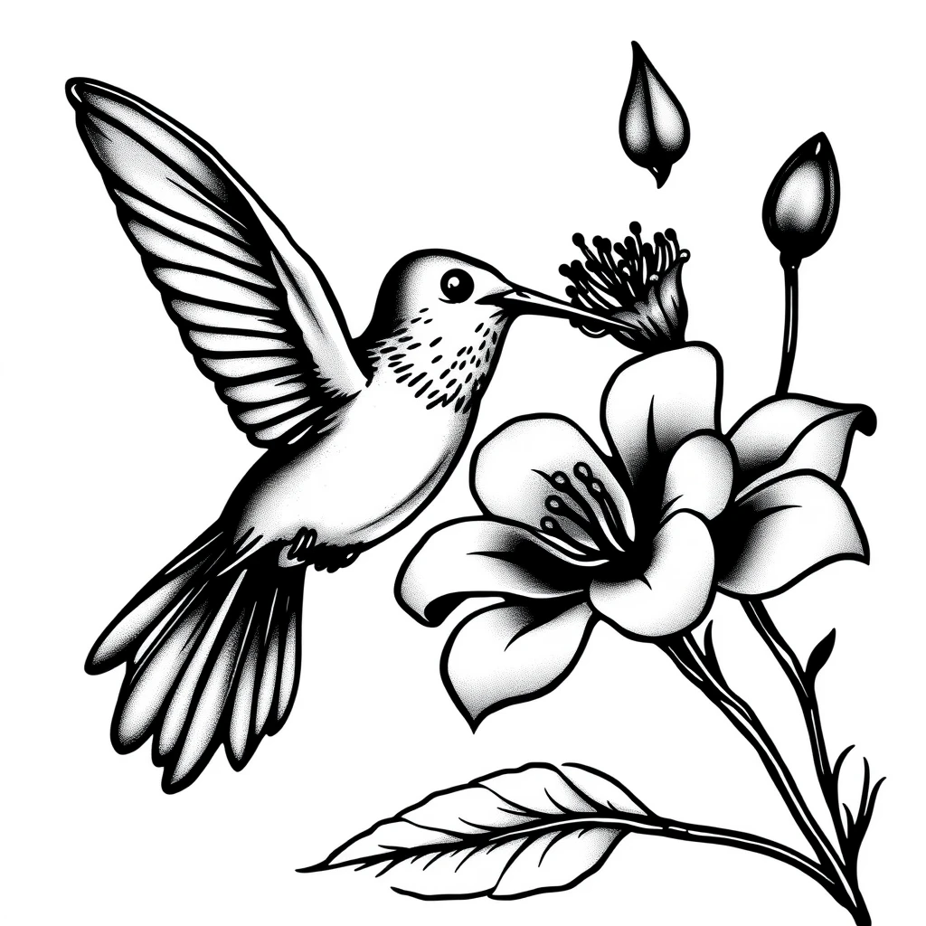 Tatouage colibri en style blackwork