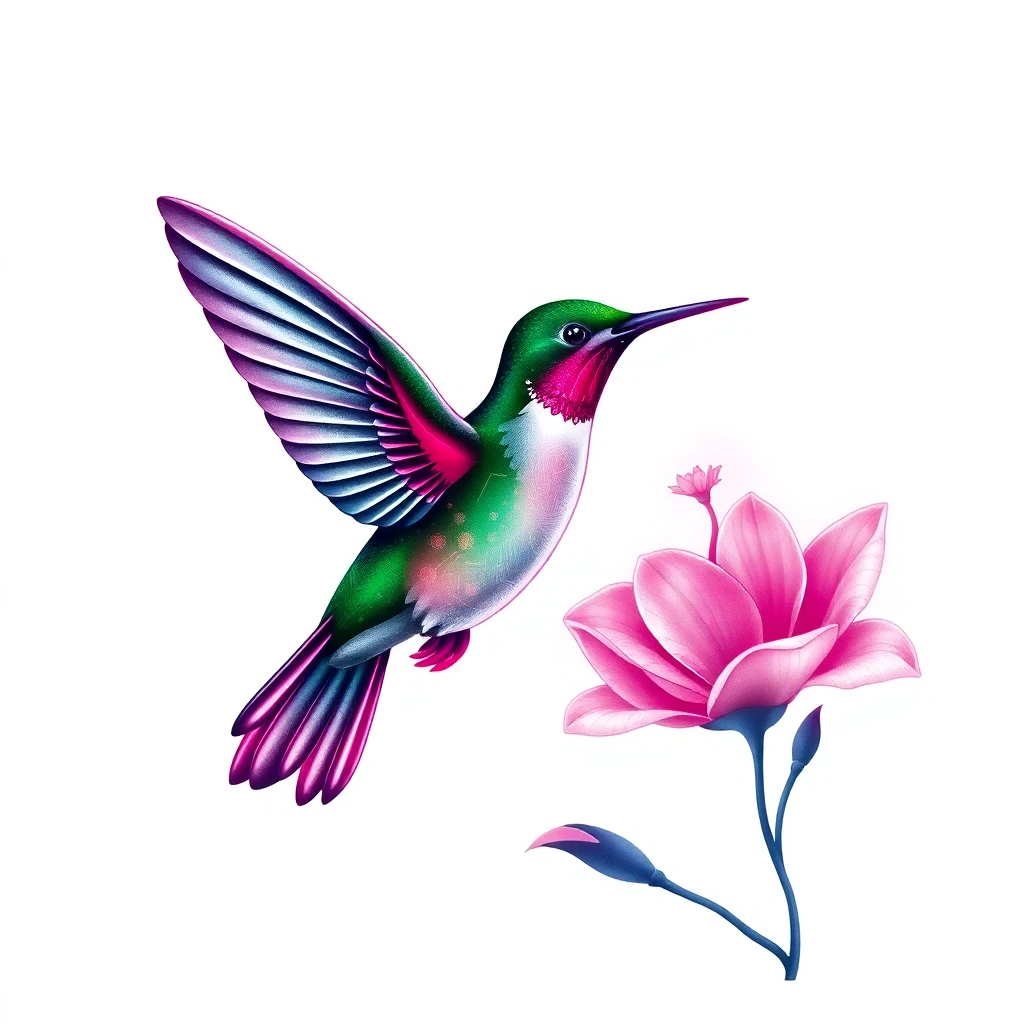Tatouage colibri en style cyberpunk, design généré par IA