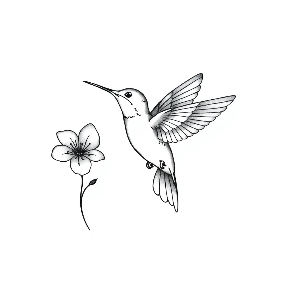 Tatouage colibri en style fineline, design généré par IA