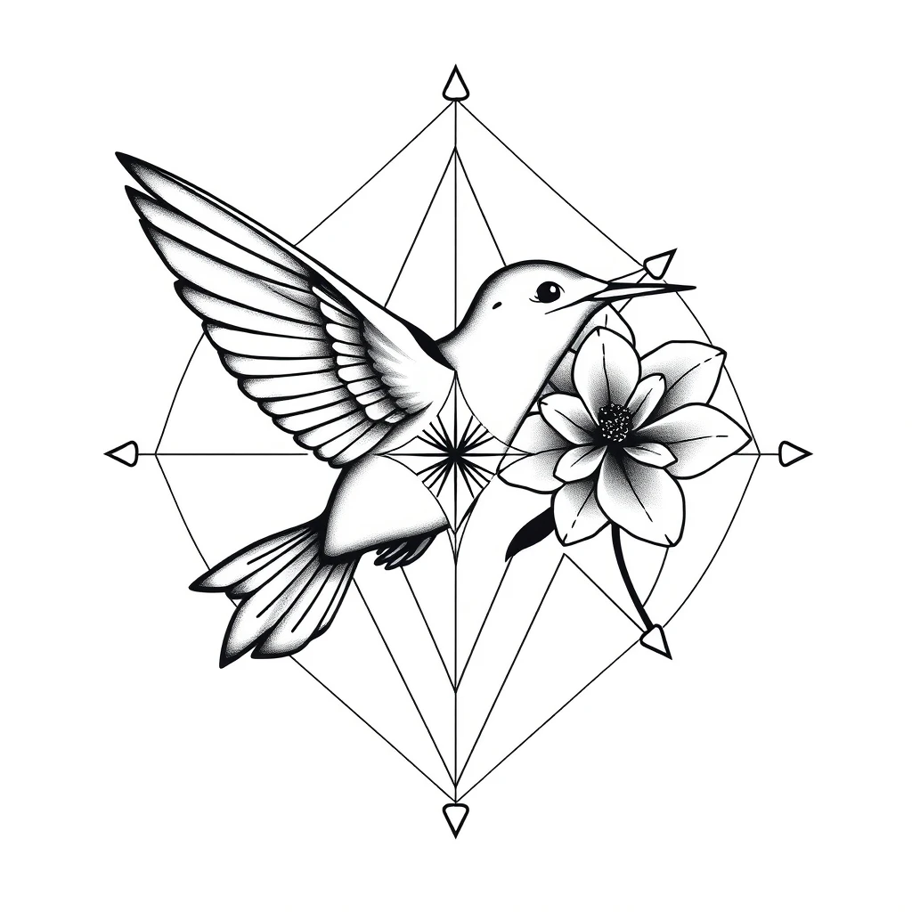 Tatouage colibri en style géométrique