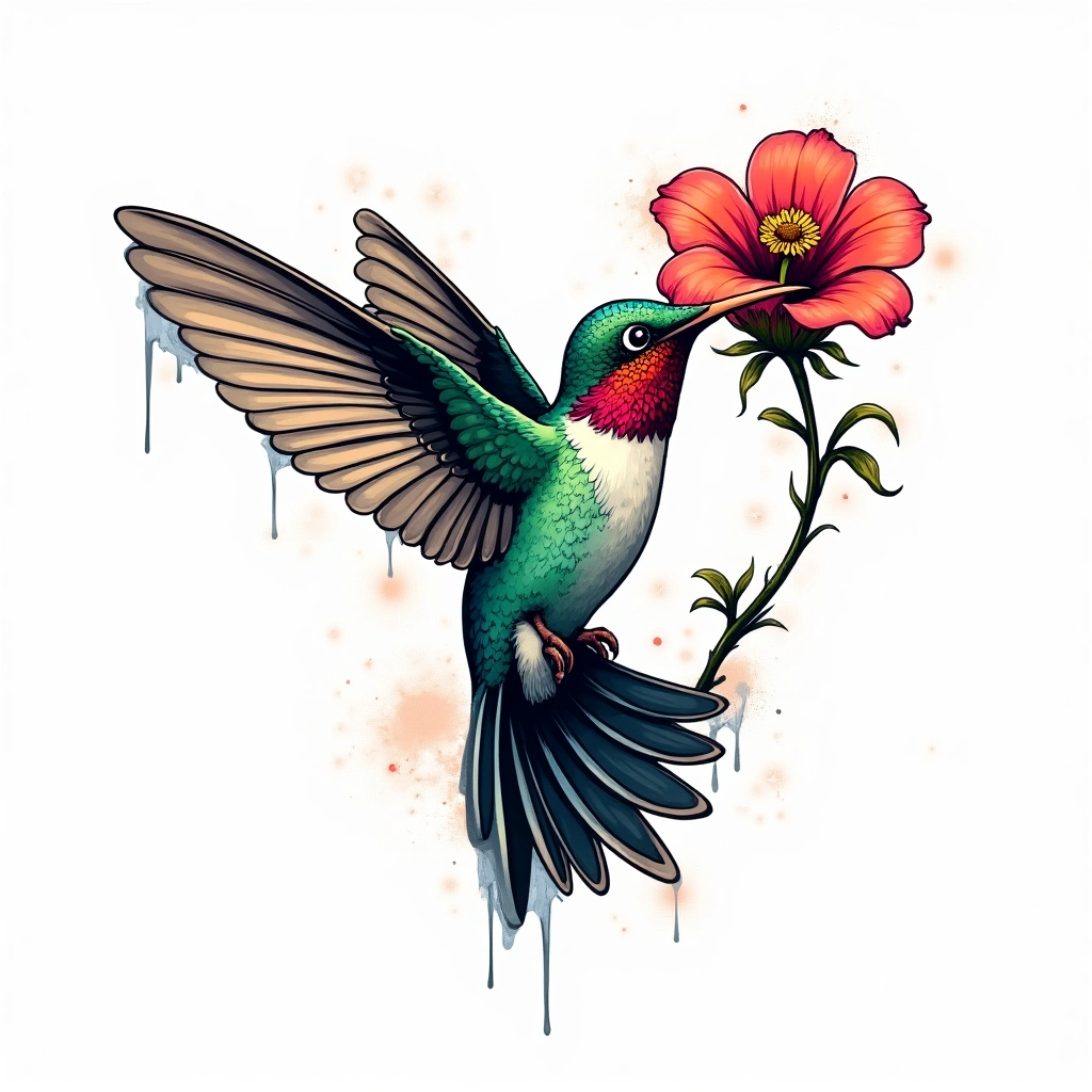 Tatouage colibri en style graffiti, design généré par IA