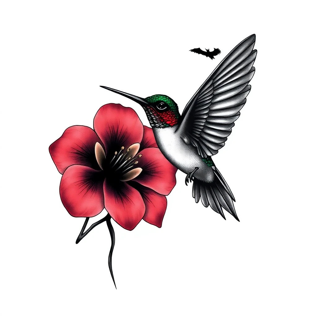 Tatouage colibri en style horror, design généré par IA