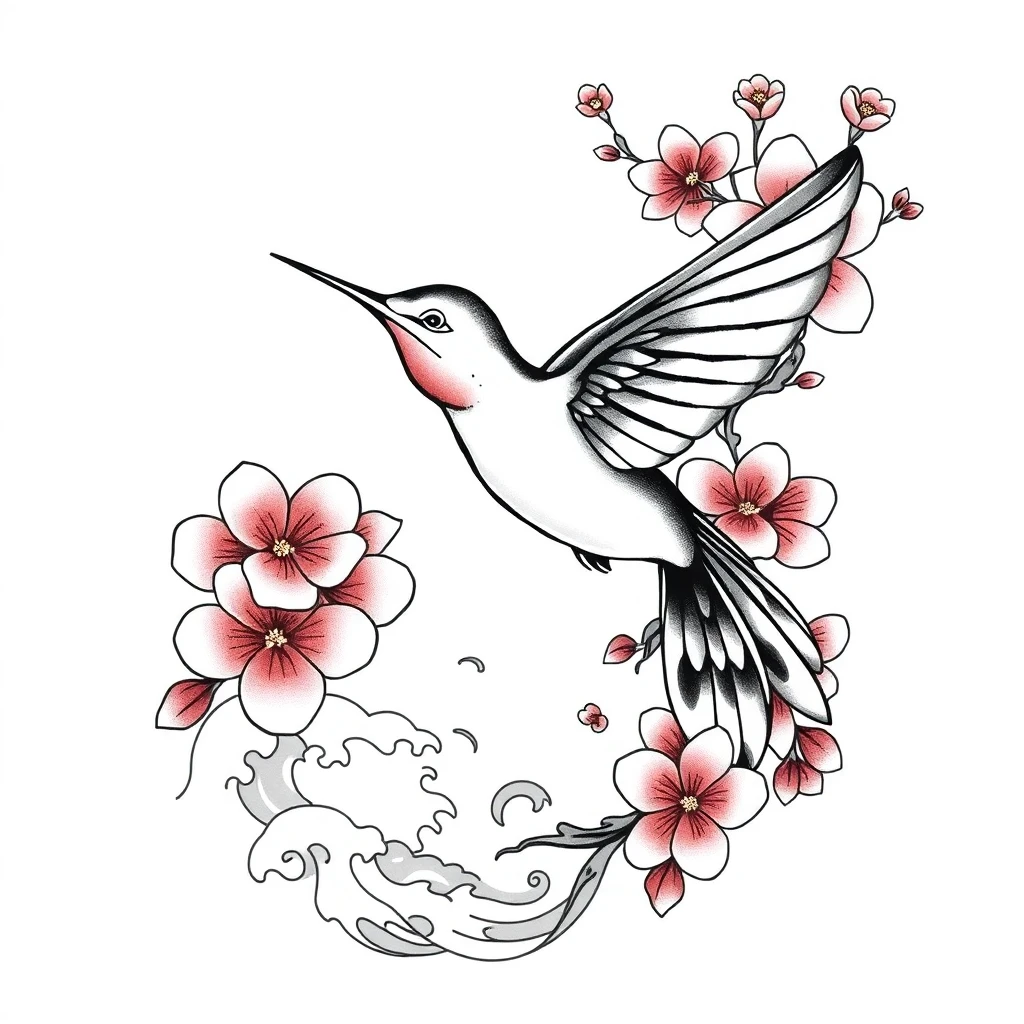 Tatouage colibri en style japonais, design généré par IA
