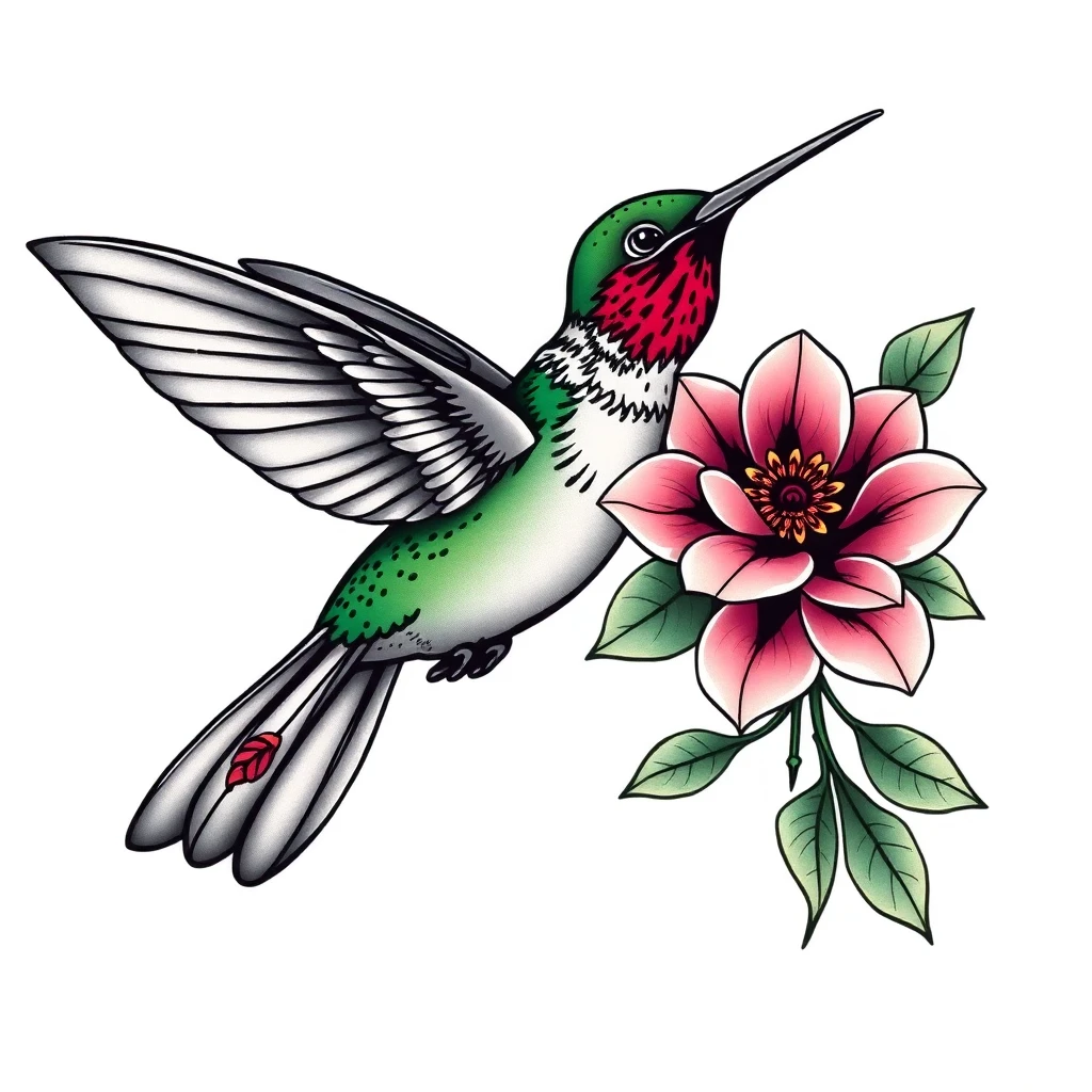 Tatouage colibri en style néo-traditionnel, design généré par IA