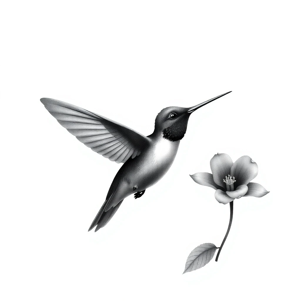 Tatouage colibri en style noir et blanc, design généré par IA