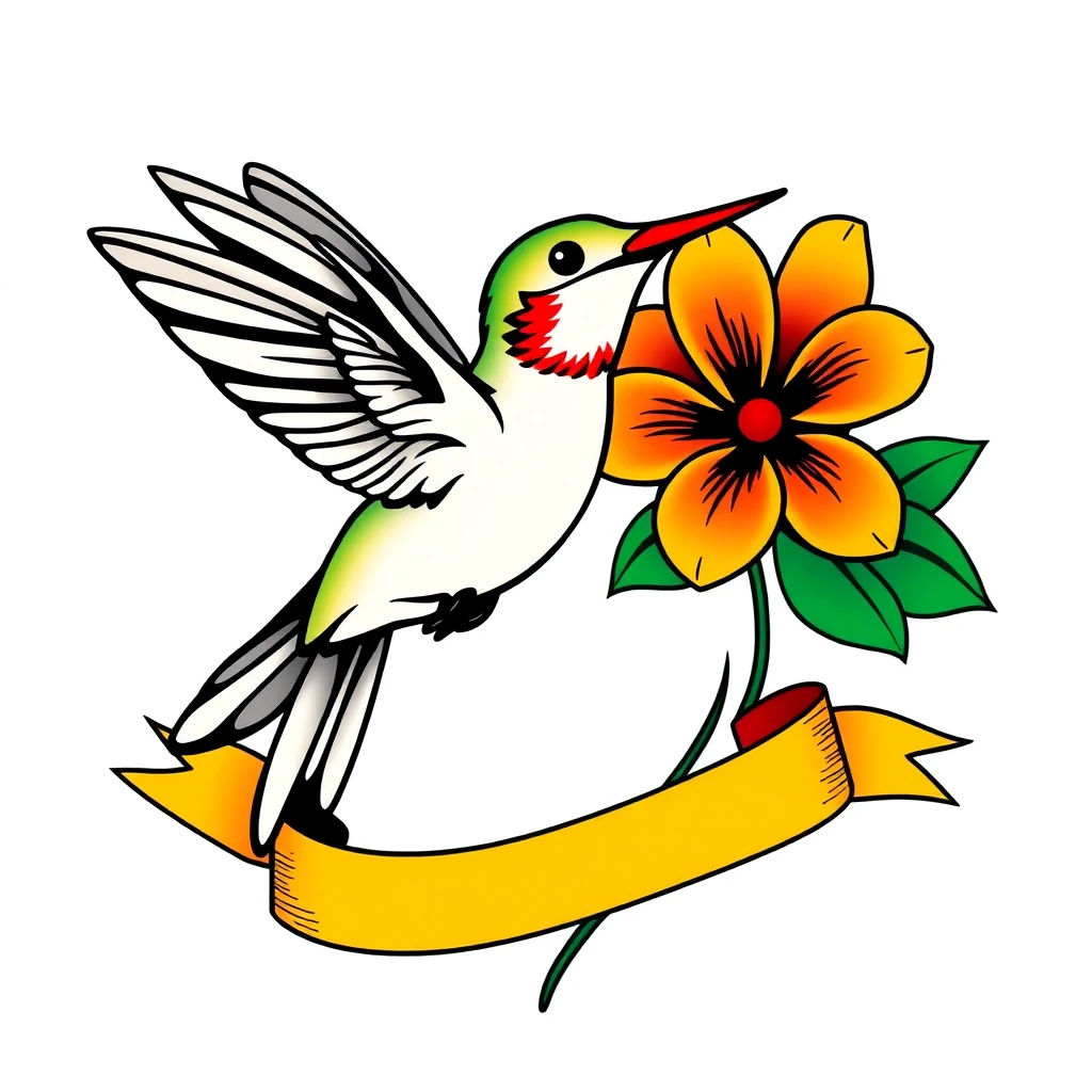Tatouage colibri en style old school, design généré par IA