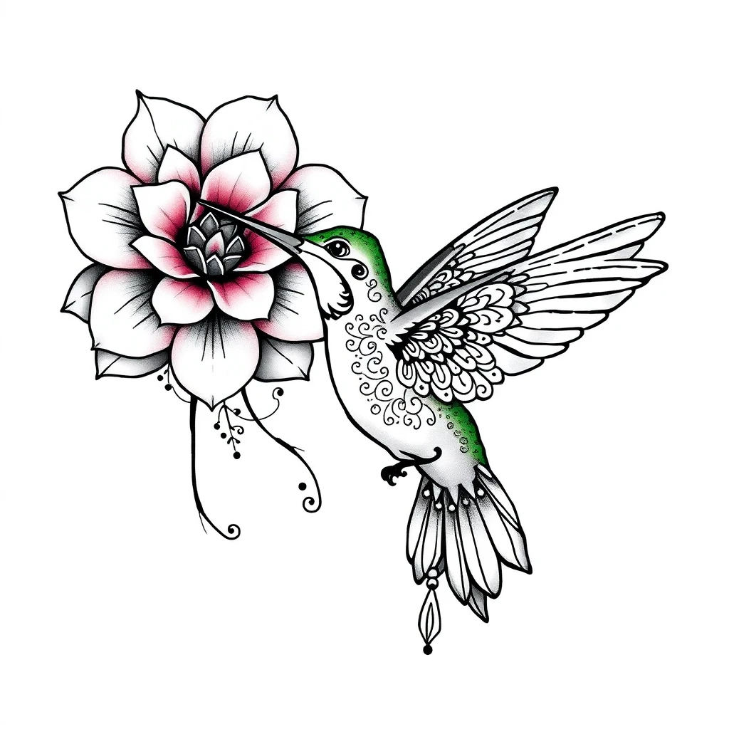 Tatouage colibri en style ornemental, design généré par IA
