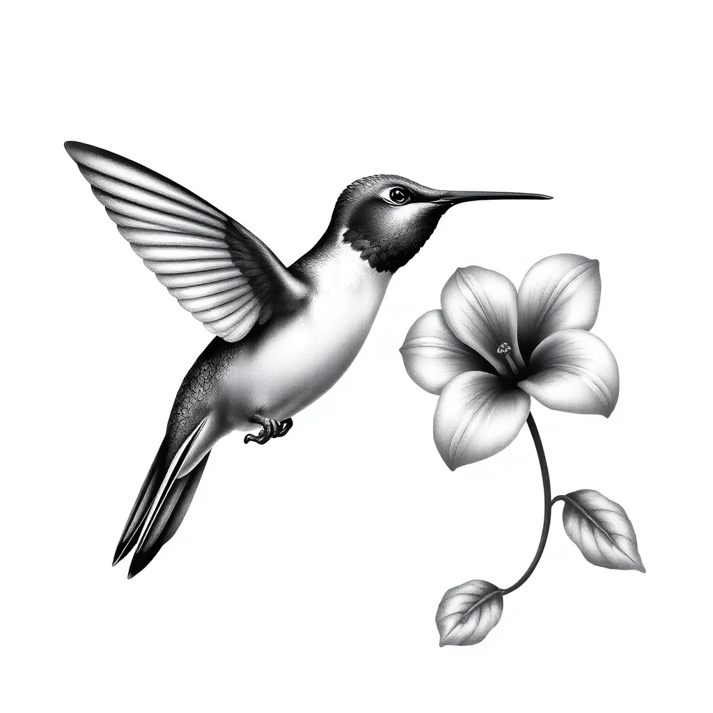 Tatouage colibri en style réaliste, design généré par IA
