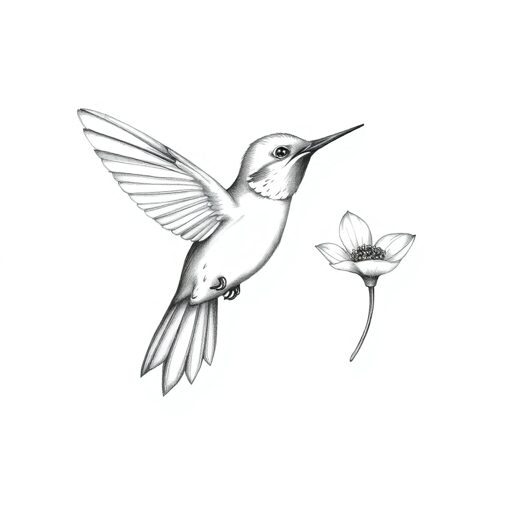 Tatouage colibri en style sketch, design généré par IA
