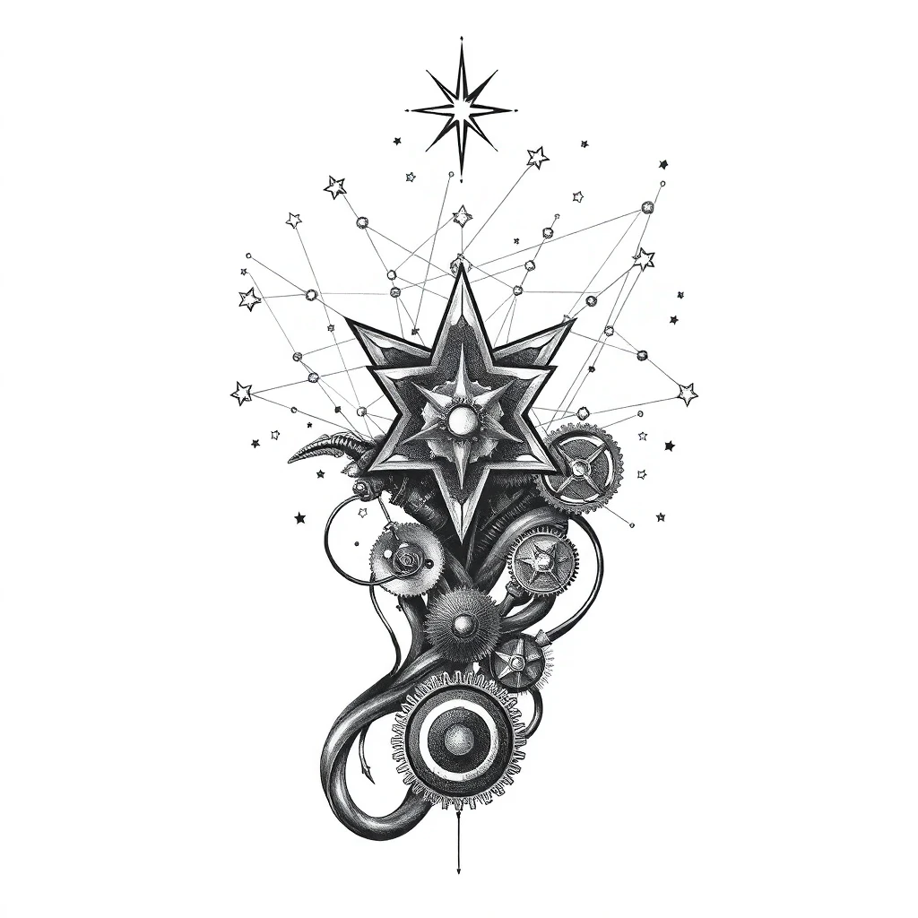 Tatouage constellation en style biomécanique, design généré par IA