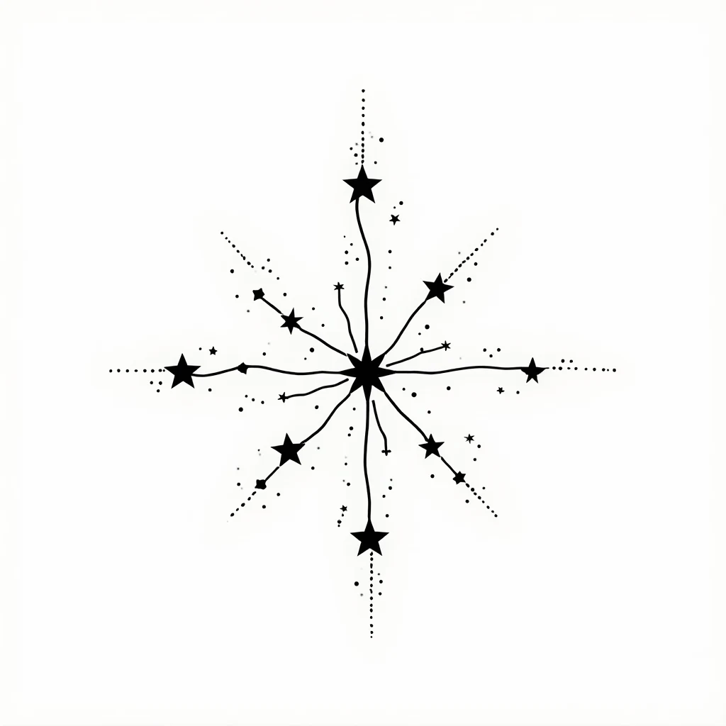 Constellation en tatouage dotwork, étoiles rendues par des points de tailles différentes