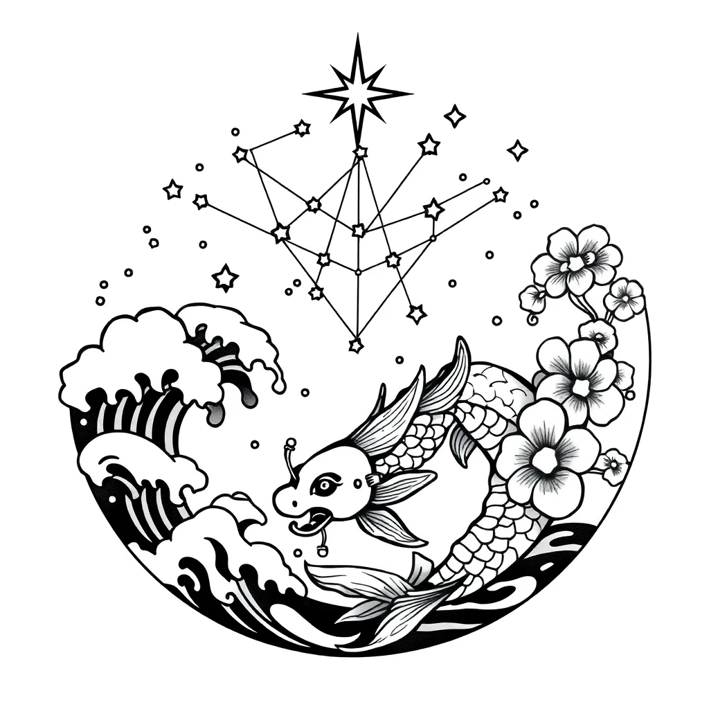 Tatouage constellation en style japonais, design généré par IA