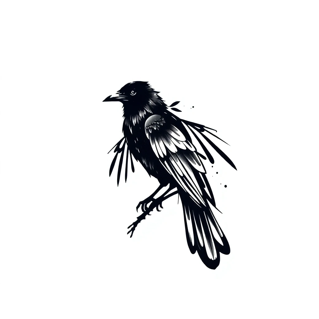 Tatouage corbeau en style abstrait, design généré par IA